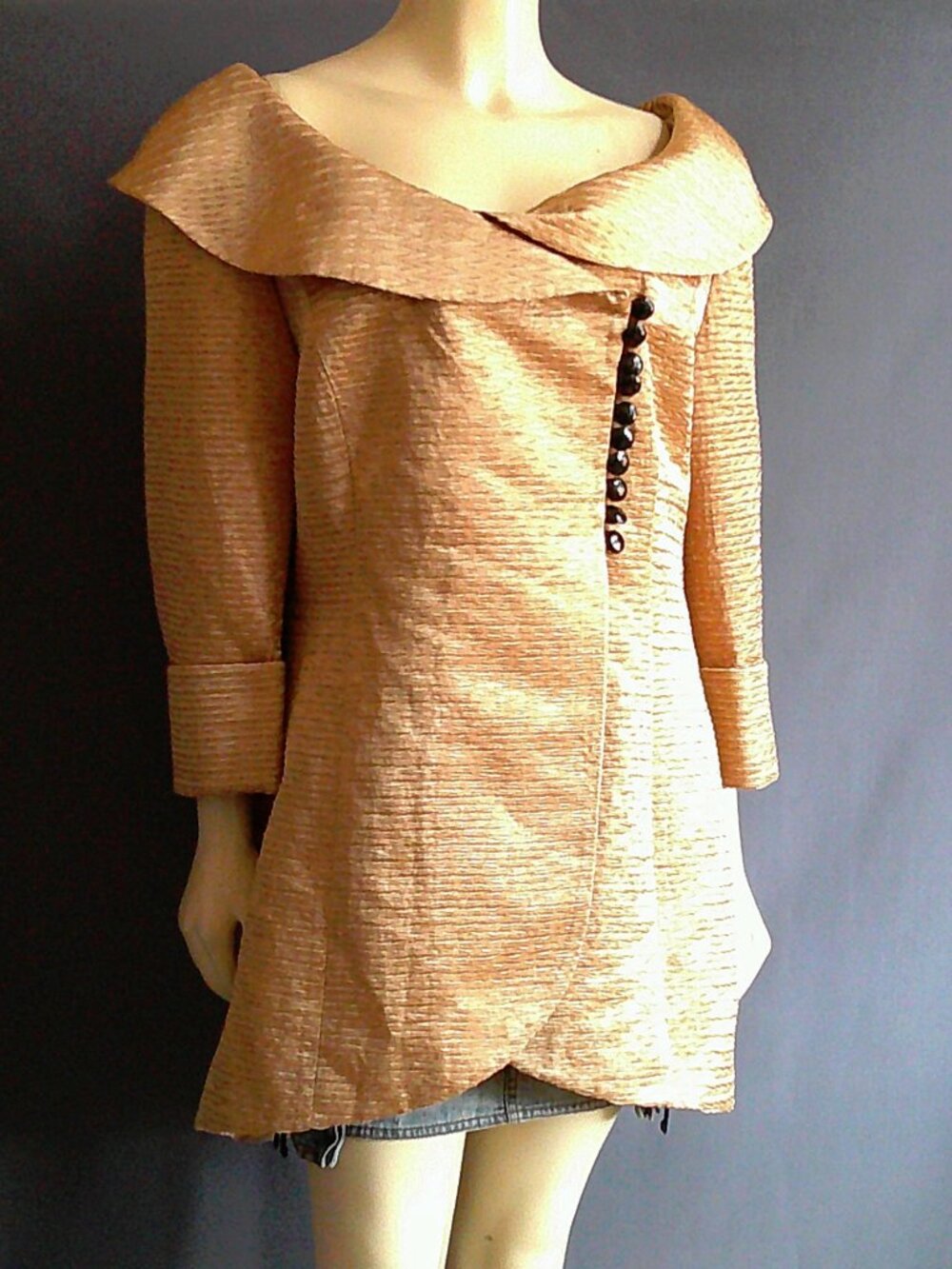 Ashro Gold Textured Wrap Long Party Special Occasion Jacket 16
